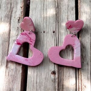 Double Hearts Dangling Polymer Clay Earrings